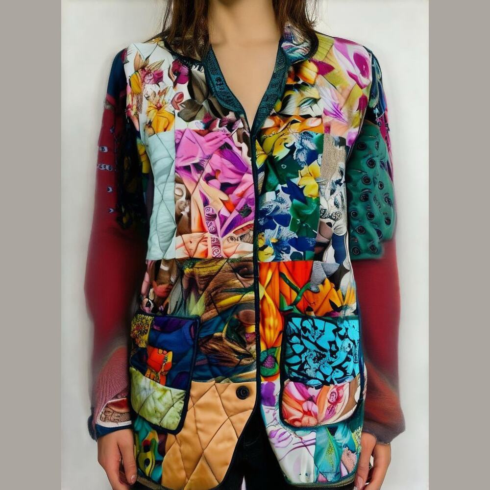 220 Hickory Silk Patchwork Multicolor Quilted Reversible Jacket Women Sz M